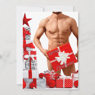 Cartão De Festividades Feliz Natal SlipperyJoe presente vermelho branco p
