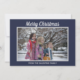 Cartão De Festividades Feliz Natal Snowflakes Marinho Blue Photo Frame