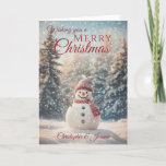 Cartão De Festividades Feliz Natal Snowman<br><div class="desc">Um belo cartão de natal festivo Holiday Season Snowman constituído por uma cena de neve de inverno com um boneco de neve sorridente vestindo um chapéu de calor e um cachecol cercado por árvores cobertas de neve Todo o texto pode ser personalizado e depois personalizado com o nome e a...</div>