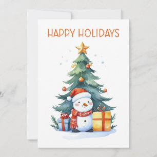 Cartão De Festividades Feliz Natal Snowman com Árvore de Natal