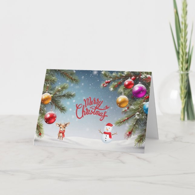 Cartão De Festividades Feliz Natal, Snowman, Reindeer (Frente)