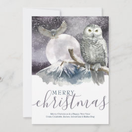 Cartão De Festividades Feliz Natal Snowy Owl Personalizado
