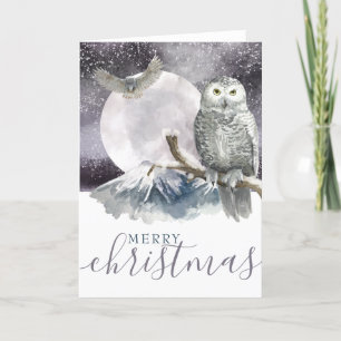 Cartão De Festividades Feliz Natal Snowy Owl Personalizado