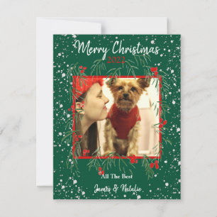 Cartão De Festividades Feliz Natal Snowy Wreath Família Personalizada