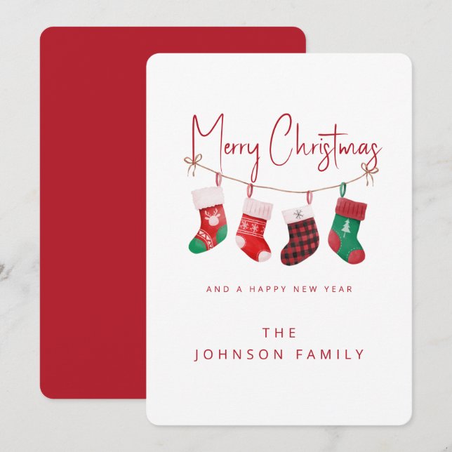 Cartão De Festividades Feliz Natal Stockings (Frente/Verso)