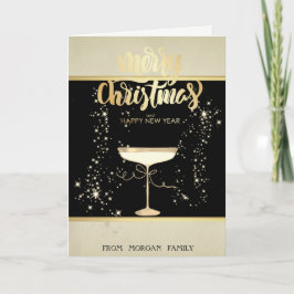 Cartão De Festividades Feliz Natal, Taça de Champanhe Gold Stars