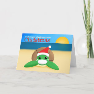 Cartão De Festividades Feliz Natal Tartaruga-do-mar em Rosto