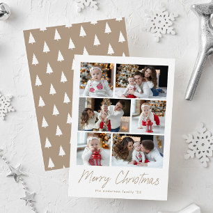 Cartão De Festividades Feliz Natal Taupe Script 6 Colagem de Fotos
