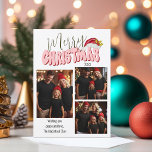 Cartão De Festividades Feliz Natal Tipografia 3 Foto Festiva da Família<br><div class="desc">Este festivo design de Natal Feliz foi criado usando uma fonte moderna e divertida e minha letra de bloqueio na minha mão no estilo anos 80 retrô em rosas claro e vermelho tocado com minha mão pintando o chapéu de Papai Noel com sagrado e bagas para fazer sua foto de...</div>