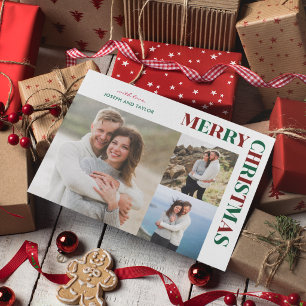 Cartão De Festividades Feliz Natal Tipografia Vermelha e Verde 3 Fotos