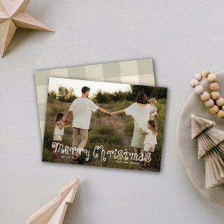 Cartão De Festividades Feliz Natal Tipográfico Fofo e Curly Uma Foto