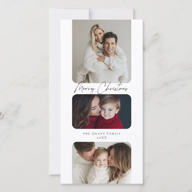 Cartão De Festividades Feliz Natal Três Foto Feriado  (Frente)