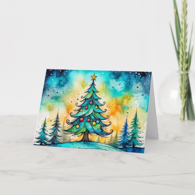 Cartão De Festividades Feliz Natal Três Seasons Saudações (Frente)