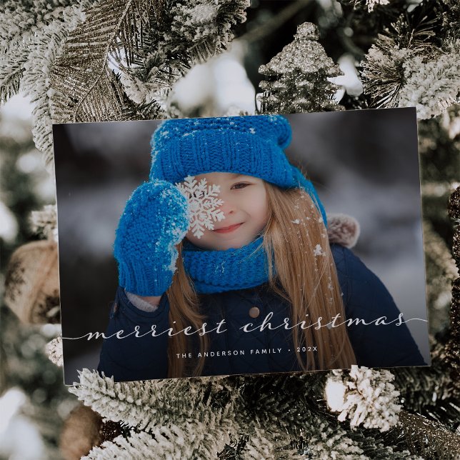 Cartão De Festividades Feliz Natal | Uma Sobreposição de Script Elegante  (A Christmas photo card with an elegant script overlay)