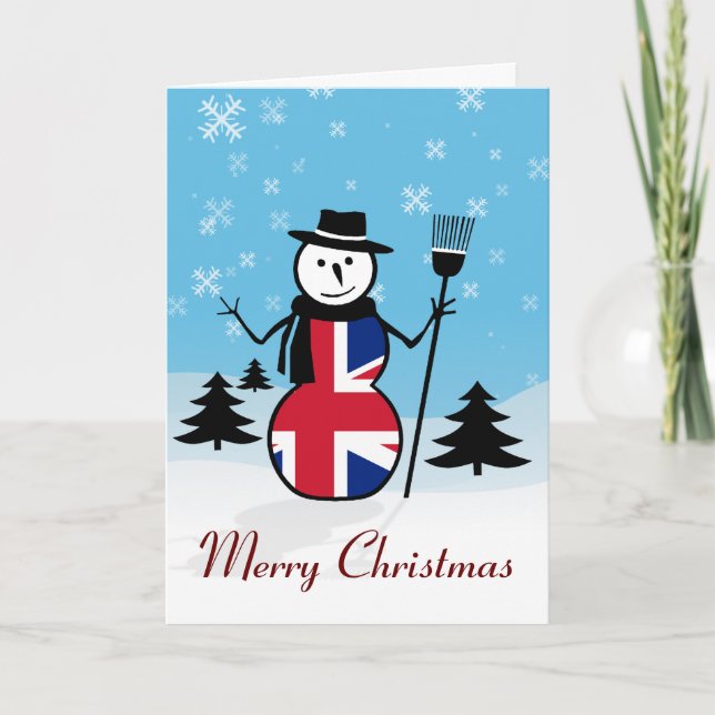 Cartão De Festividades Feliz Natal União Jack British Snowman Card (Frente)