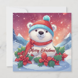 Cartão De Festividades Feliz Natal Urso Polar Branco