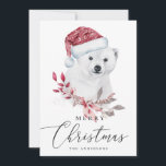 Cartão De Festividades Feliz Natal. Urso polar de aquarela. Animal<br><div class="desc">Cartão de "Feliz Natal" com ursinho polar agudo de cor aquosa.</div>