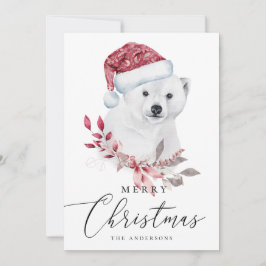 Cartão De Festividades Feliz Natal. Urso polar de aquarela. Animal