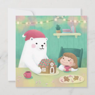 Cartão De Festividades Feliz Natal: Urso Polar e Criança