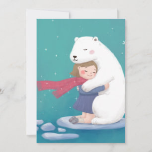 Cartão De Festividades Feliz Natal: Urso Polar e Ilustração Infantil
