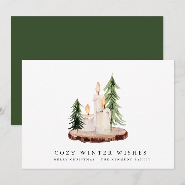 Cartão De Festividades Feliz Natal | Velas russas Pinheiros (Frente/Verso)