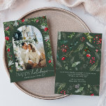 Cartão De Festividades Feliz Natal Verde 1 Arca Botânica Moderna<br><div class="desc">Esta coleção apresenta florais vermelhos de aquarela,  bagas e verde de inverno com tipografia moderna e elegante,  com padrão botânico de inverno.</div>