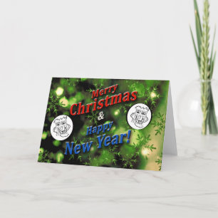 Cartão De Festividades Feliz Natal Verde de Ano Novo com Fotos