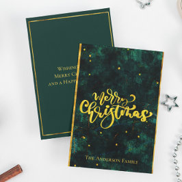 Cartão De Festividades Feliz Natal Verde e Dourado Letra Elegante