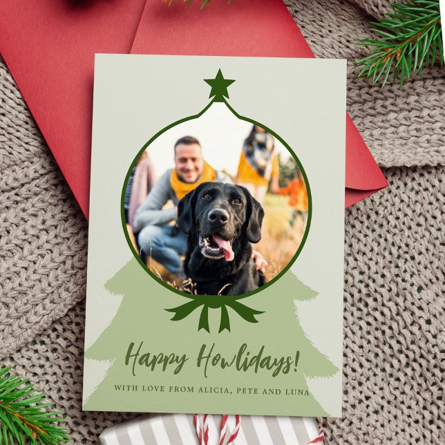 Cartão De Festividades Feliz Natal verde para a foto do cão Howlidays (Criador carregado)