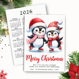 Cartão De Festividades Feliz Natal Vermelho Branca Divertido Pinguins de 