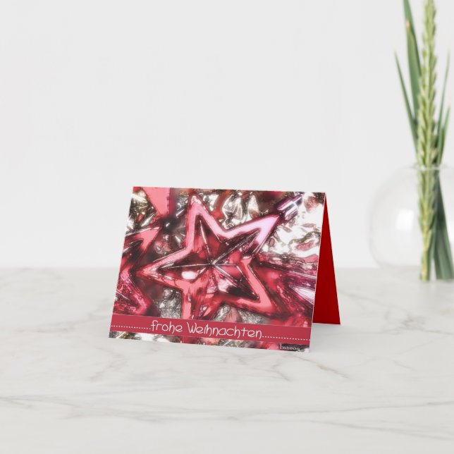 Cartão De Festividades Feliz Natal, vermelho brilhado estrela (Frente)