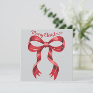 Cartão De Festividades Feliz Natal Vermelho Coquete Laço Menina
