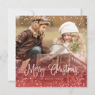 Cartão De Festividades Feliz Natal Vermelho de Neve