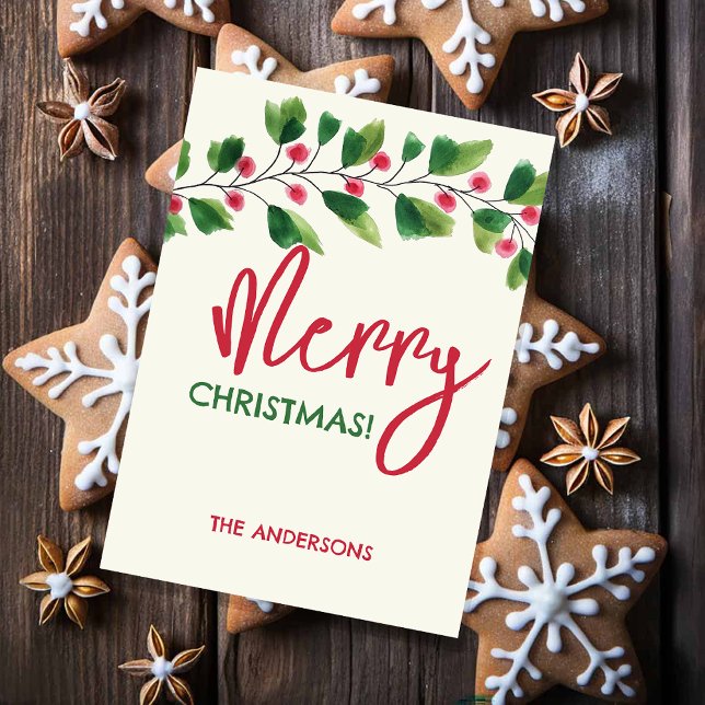 Cartão De Festividades Feliz Natal, Vermelho E Vermelhos, Terra De Aquare (Criador carregado)