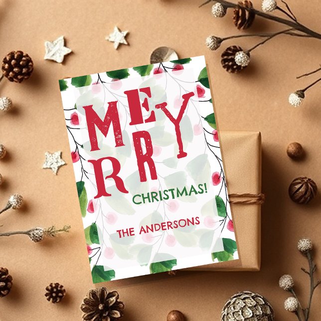 Cartão De Festividades Feliz Natal, Vermelho E Vermelhos, Terra De Aquare (Criador carregado)