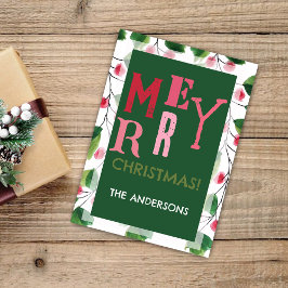 Cartão De Festividades Feliz Natal, Vermelho E Vermelhos, Terra De Aquare