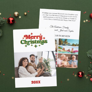 Cartão De Festividades Feliz Natal vermelho, foto verde ano de revisão