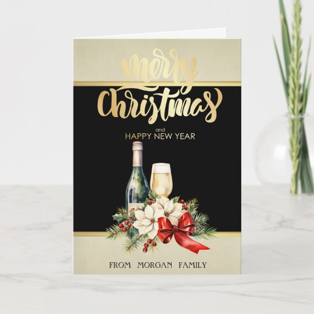 Cartão De Festividades Feliz Natal,Vinho, Poinsettia (Frente)