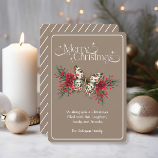 Cartão De Festividades Feliz Natal Vintage Butterfly Poinsettia