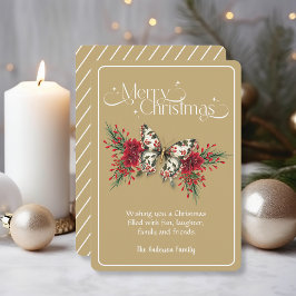 Cartão De Festividades Feliz Natal Vintage Butterfly Poinsettia