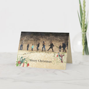 Cartão De Festividades Feliz Natal Vintage Pássaros Sua Família Foto