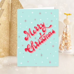 Cartão De Festividades Feliz Natal Vintage Retro Typografia Red Aqua