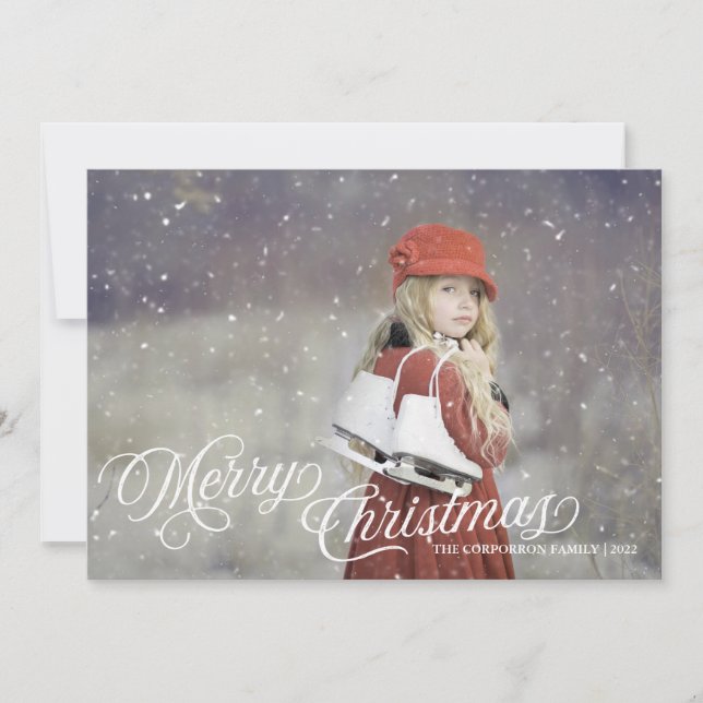 Cartão De Festividades Feliz Natal Vintage Script (Frente)