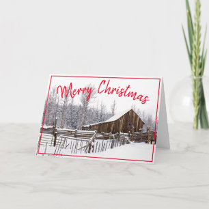 Cartão De Festividades Feliz Natal Vintage Snowy Barn Fotografia