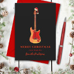 Cartão De Festividades Feliz Natal - Violão Elétrico<br><div class="desc">Uma legal forma de na moda para balançar o Natal com esta guitarra elétrica de chama vestindo uma simples ilustração com um chapéu de Papai Noel com um roteiro de tipografia de na moda em um fundo preto. Esse cartão minimalista de saudações de natal de natal é perfeito para músicos,...</div>