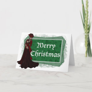 Cartão De Festividades Feliz Natal Vitoriano Mulher 2 Saudação