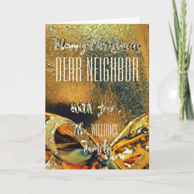 Cartão De Festividades Feliz Natal, Vizinho Faux Dourado Fbon (Frente)