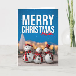 Cartão De Festividades Feliz Natal Vizinho Fotografia de Bonecos de Neve 