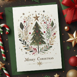 Cartão De Festividades Feliz Natal Watercolor Família de Árvores de Natal