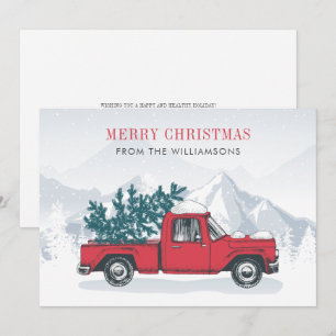 Cartão De Festividades Feliz Natal Watercolor Red Truck Feliz
